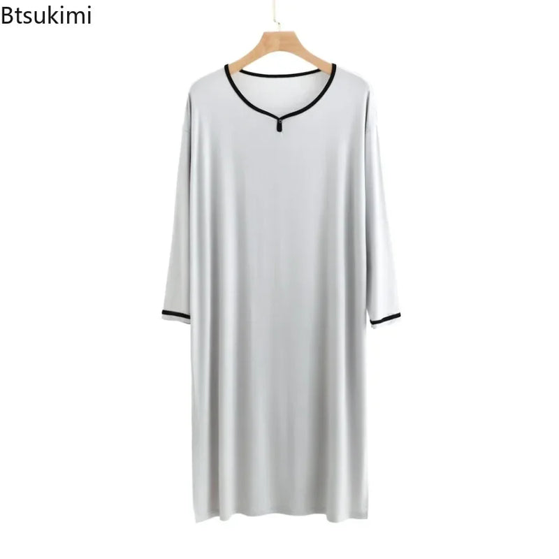 2026 Spring Summer Men's Modal Robes Pajamas Shower Mid-long Knee Length Thin Bathrobe Loose Plus Size Man Homewear Sleep Dress