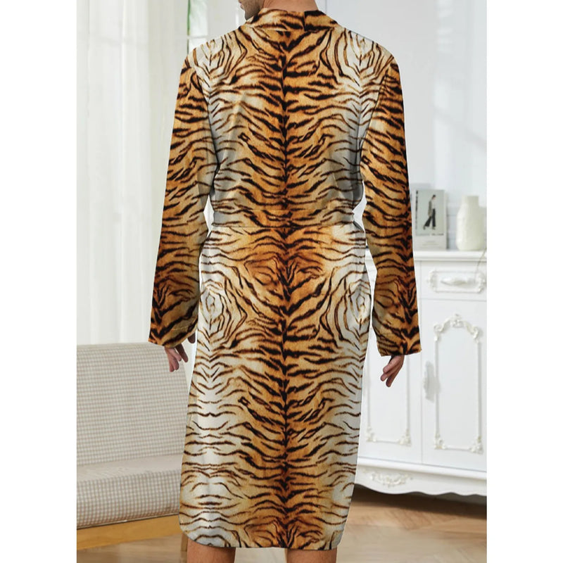 Men's Robes New Personalized Tiger Skin Patterned Men's Nightgown for Home Skin Friendly Thin Quick Drying Loose Fitting Pajamas