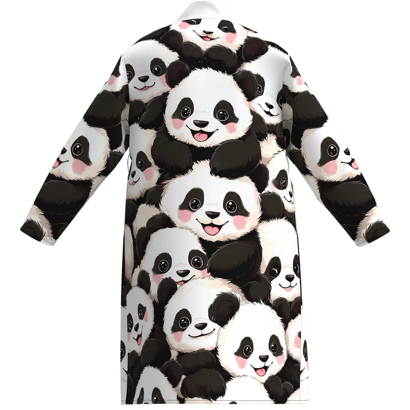Men's soft panda print kimono bathrobe, cute cartoon national treasure pattern long-sleeved home clothes, casual nightgown