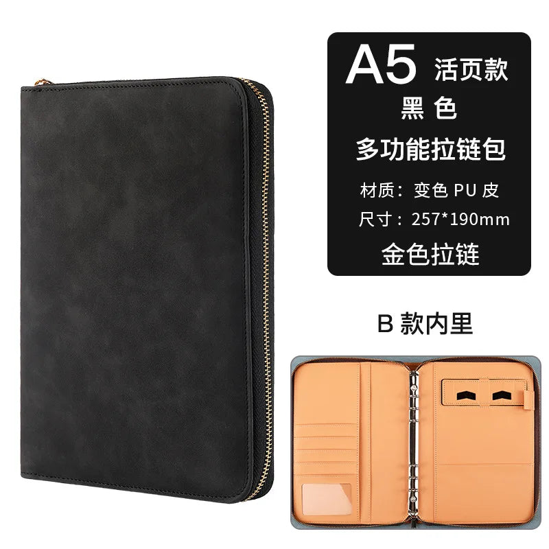 New A5 Binder with Phone stand,PU Leather Portfolio Budget Binder Cover,6 Rings Refillable Notebook Planner Cover with Zipper