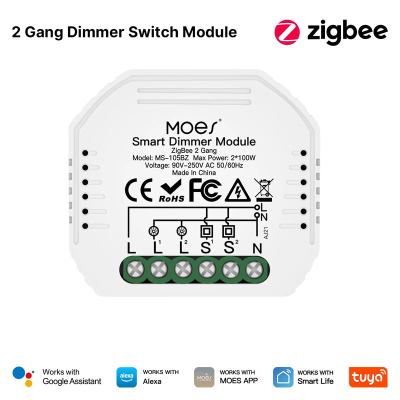 MOES Tuya WiFi/Zigbee Smart Switch Module Light Control Dimmer Curtain 1%-100% Voice Control Work with Alexa Google Home RF433