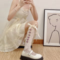 Girls Sweet Stockings Sexy Lace Mesh Fishnet Stockings Knee High Socks Flower Hollow Out Bandage Bow JK Lolita Kawaii Stockings