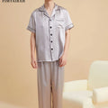 Fimtairah Real 19MMSilk 100% Mulberry Silk Pajamas Men's  Hangzhou Solid Color heavy Silk Home Wear Men's Short sleeve trousers