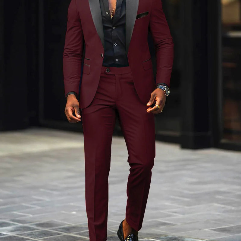 Men's New Fashion Business Casual Two-piece, Comfortable and Breathable Slim-fit Side Slit Single-button Suit Jacket+trousers