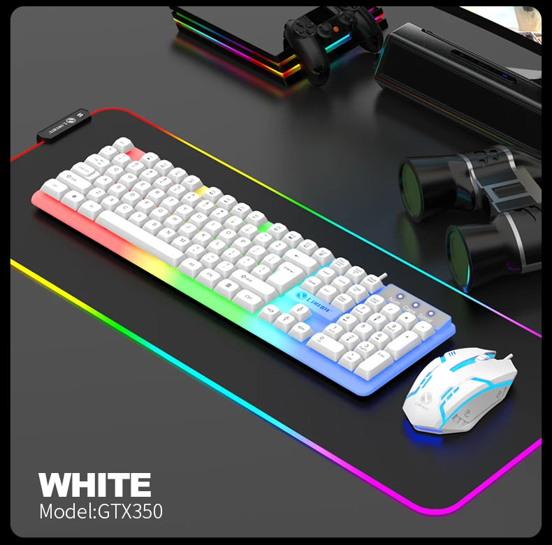 Mechanical Feel Keyboard and Mouse Set, with RGB LED Backlight, USB Wired - 104 Keys - Ideal Choice for Gaming and Office