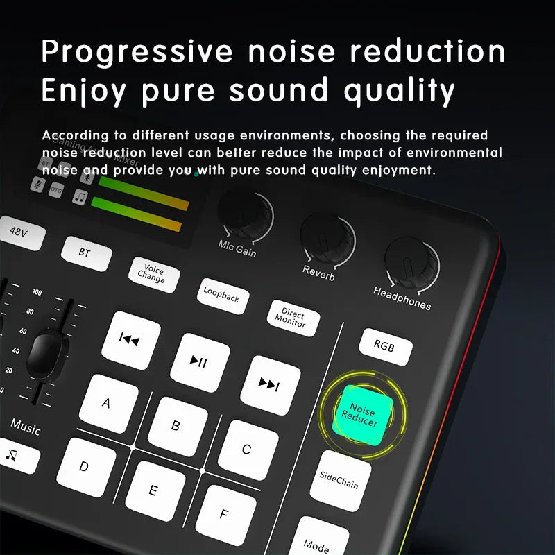 Audio Interface with DJ Mixer Live Sound Card Effects and Voice Changer BT Compatible Mixer For Live Streaming Singing مكسر