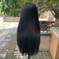 #1B Jet Black Synthetic Hair Full Lace Wigs for Black Women Heat Resistant 26 Inch Long Straight Full Hand Tied Free Part 150%