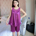 YINSILAIBEI Embroidery Ice Silk Satin Pajamas for Women Sexy Pajamas Set with Shorts Plus Size Satin Sleepwear Female
