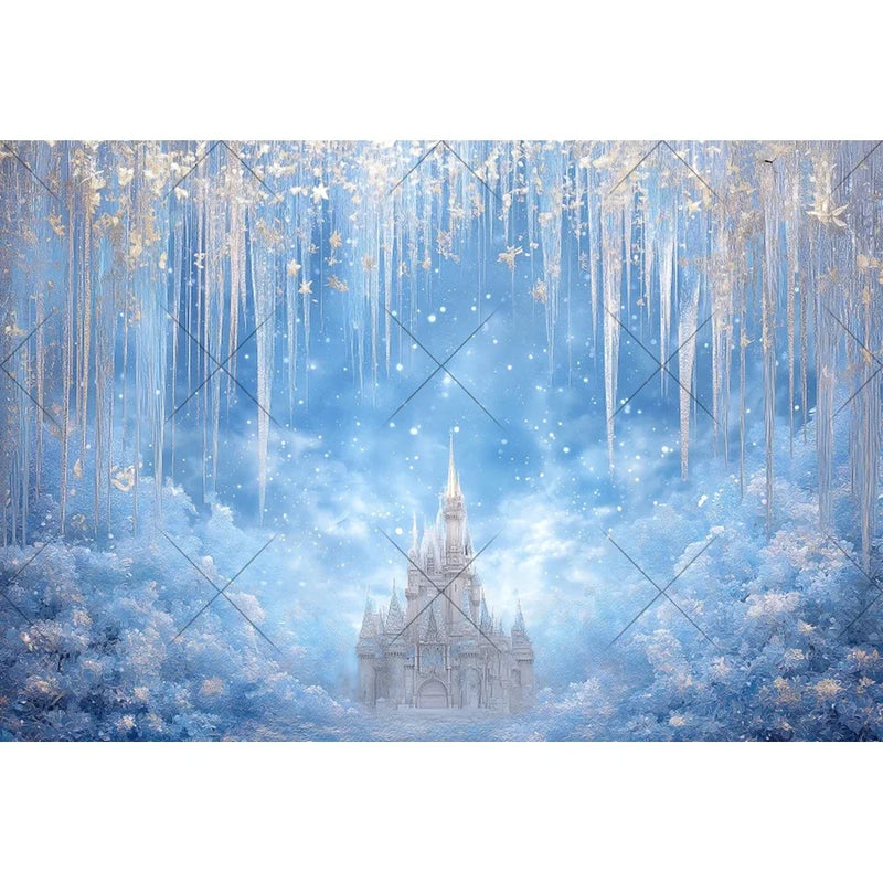 Ice Castle Girls Princess Birthday Party Decor Photography Backdrop Blue Curtains Photozone Background Photo Studio Shoots Props