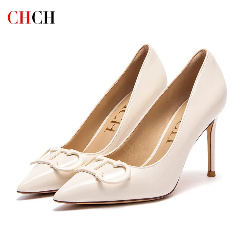 C-H Woman shoes  High Heels New Pointed Metal Buckle Party Carnival Women's Shoes 9cm