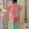 Cartoon Pink Green Rabit Print Lounge Dresses, Comfy Cute | SAMAG