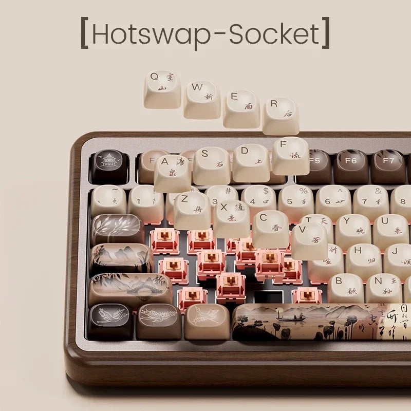 Akko MU01 ANSI/MU02 ISOMountain Seclusion Wooden Mechanical Keyboard Hot-swap BT 5.0 2.4G Wireless Type-C Wired Gaming Keyboard