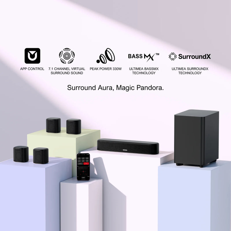 ULTIMEA 7.1ch Virtual Surround Sound Bar, Sound Bar for Smart TV with 4 Surround Speakers, Surround Sound System, App Control