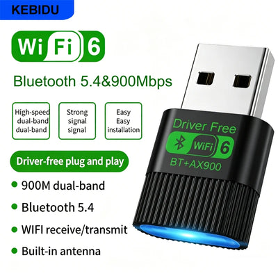 KEBIDU AX900 USB WiFi 6 Bluetooth 5.4 Adapter Dual Band 2.4G&5GHz Network Wireless Receiver Driver Free For Win 10/11 | SAMAG