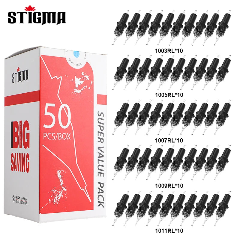 STIGMA 50PCS Mixed Professional Tattoo Cartridge Needles with Membrane Safety Cartridges Disposable Tattoo Needle