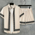 Men's Summer Holiday Suit Retro Textured Printed Border Shirt Short Sleeve Two Piece Breathable Pool - View 7 | SAMAG