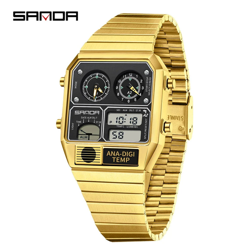 SANDA Top Fashion Men's Leisure Electronic Watch Multifunctional Thermometer Stopwatch Timing Men's Electronic Watch 3192