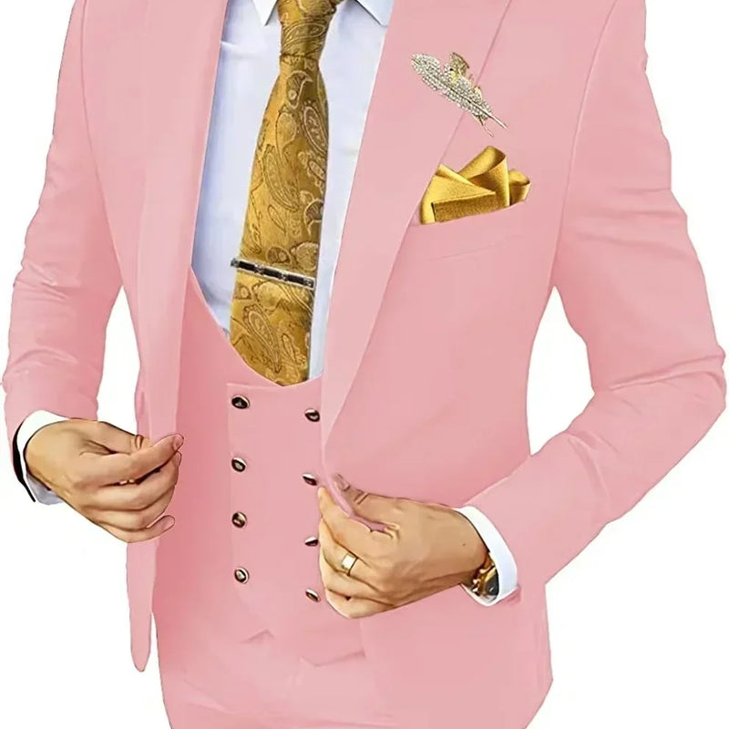 Elegant Male Suit 3 Pieces Blazer Vest And Pants Set Peak Lapel Tuxedo Suits For Men Ceremony Wedding Dresses Business Prom