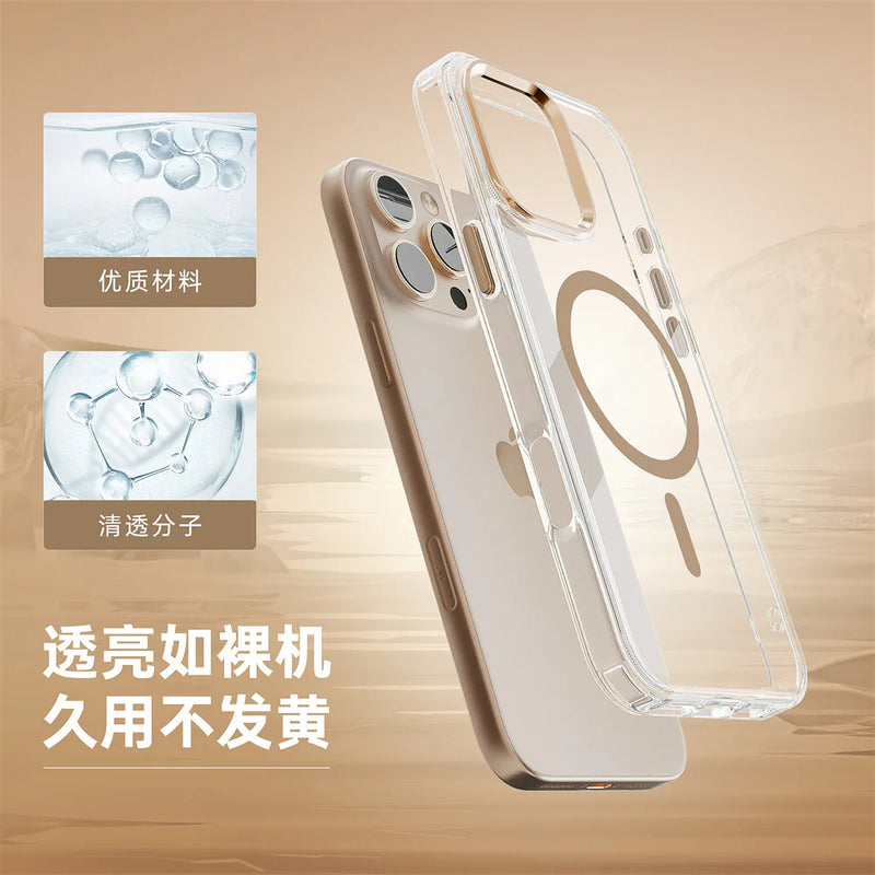 Luxury Magnetic Transparent Phone Case for iPhone 16 12 13 14 15 Pro Max for Magsafe Wireless Charge Shockproof Clear Cover