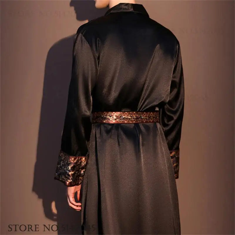 High Quality Men's Robe Pajamas Ice Silk Homewear Spring Summer New Long Sleeve Bathrobe Loungewear Loose Lingerie Sleepwear