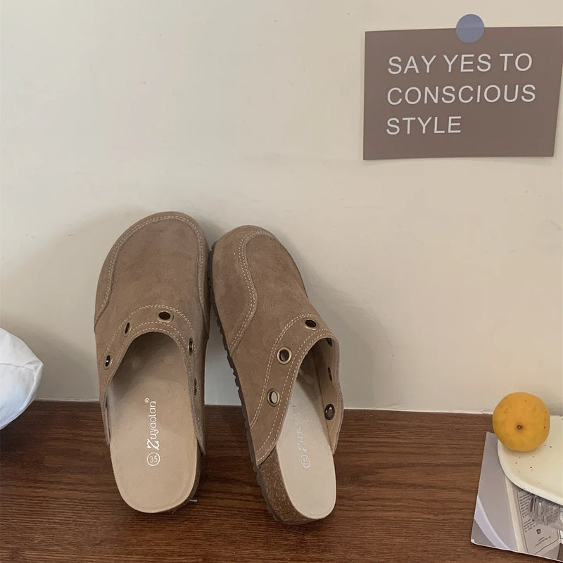 Suede Women's Clogs with Adjustable Strap Cork Footbed Leather Mules with Arch Support Unisex Outdoor Clogs Potato Shoes