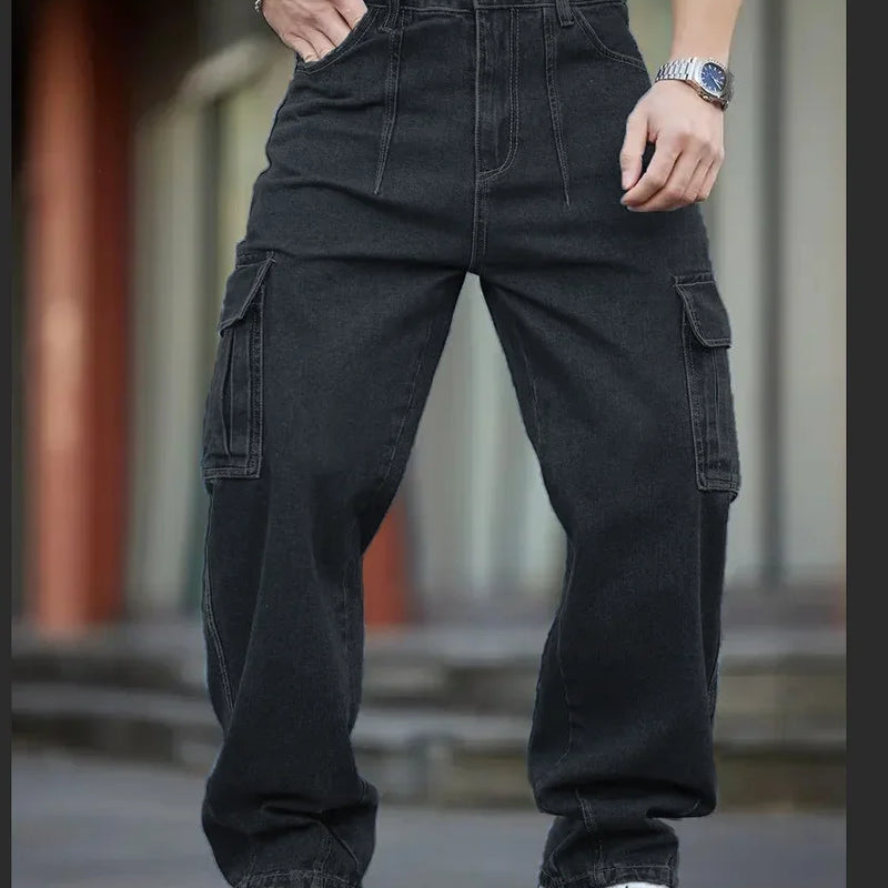 Men's Deep Blue Washed Denim Workwear Jeans Casual | SAMAG