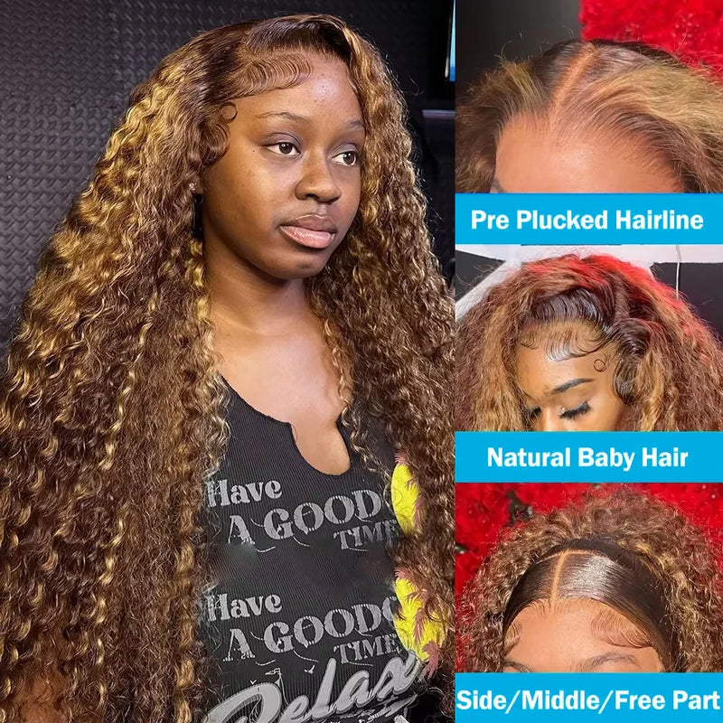 Highlight Deep Wave Wigs Human Hair Wig 13x6 13x4 HD Lace Frontal Wig P427 Honey Blonde 13x4 Lace Front Human Hair Wig For Women