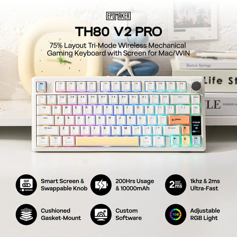 EPOMAKER TH80 V2 PRO 75% ANSI US QWERTY Layout Hot-Swap Gasket Tri-mode Wireless Mechanical Gaming Keyboard with RGB Backlight
