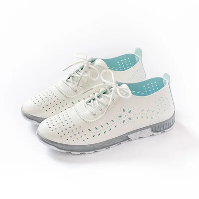 Summer Breathable Hollow White Shoe Women Flats Genuine | SAMAG