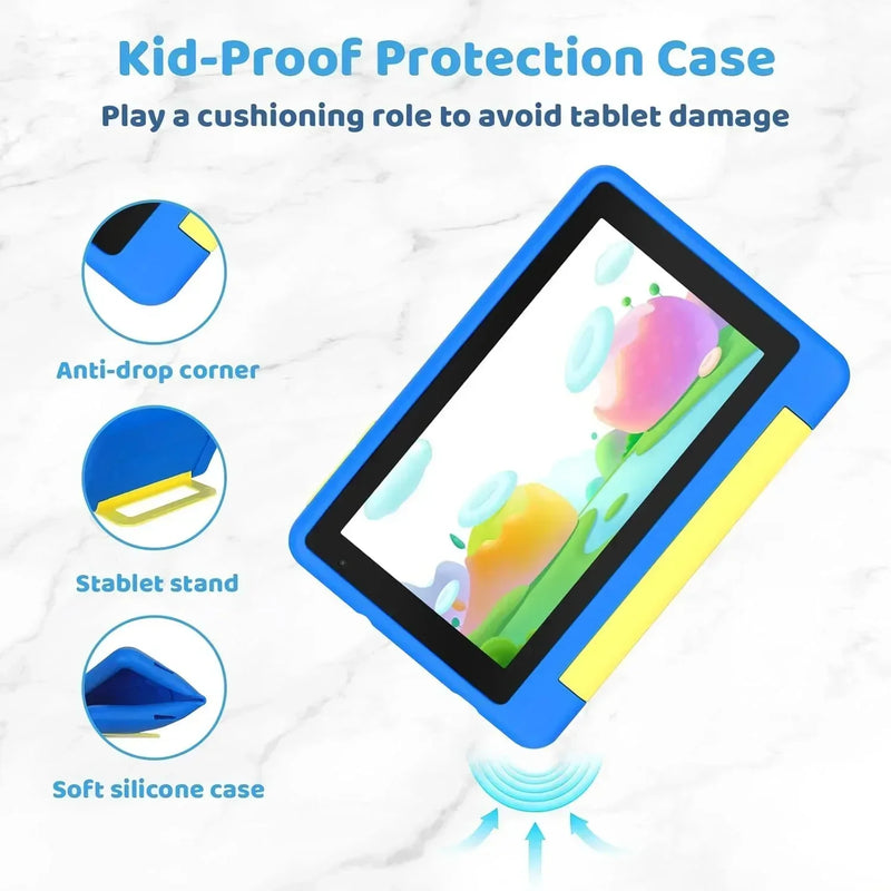 7 Inch Kids Tablet Android 13 8(2+6)GB RAM 64GB ROM Parental Control Dual Camera with Shockproof Case 2500mAh Kids Software