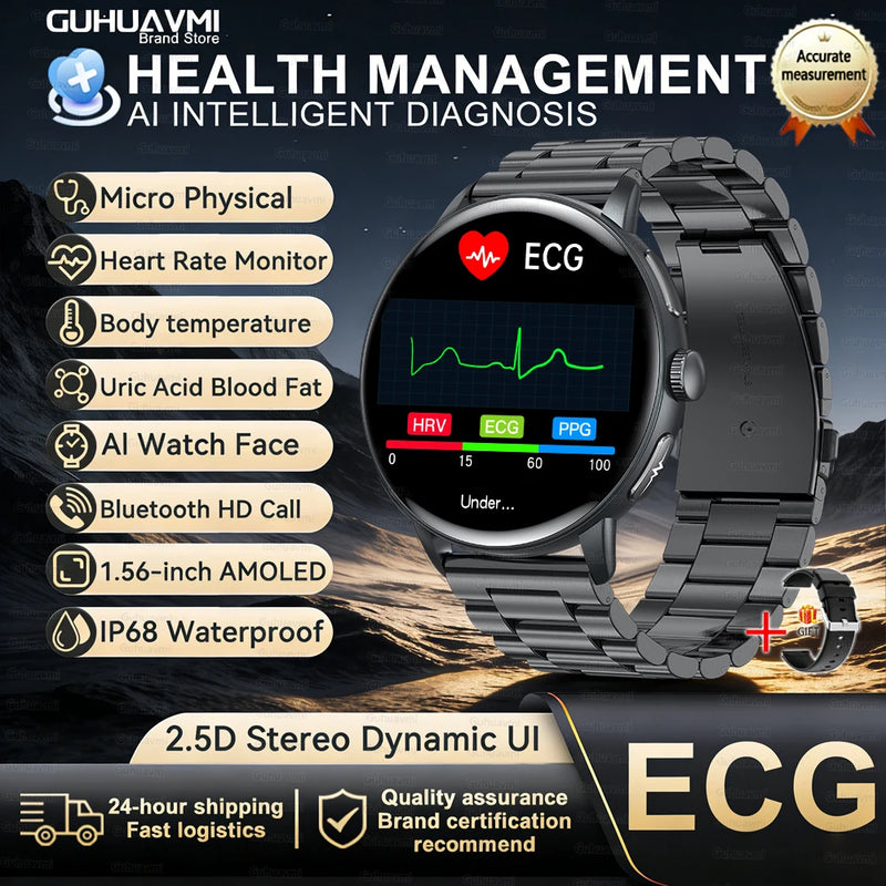 2026 New AI Accurate Diagnosis Body Fat Uric Acid BP ECG SmartWatch HD AMOLED Screen call Sport Health Smart watch For Men women