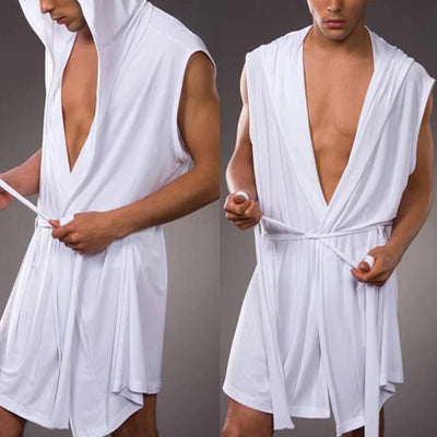 Men's Home Bathrobe Sleeveless Silky Smooth Soft Hooded | SAMAG