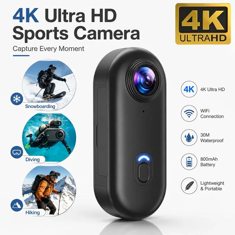 4K/1080P  Mini Magnetic Action Camera HD WiFi Wireless Body Mount POV Holder Bodycam Vlogging Motorcycle Helmet Sports Video Cam
