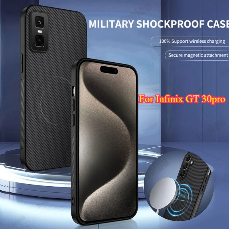 Case for Infinix GT 30 Pro 5G Luxury Fiber Stripe Leather Silicone Back Cover for MagSafe Magnetic Cover for Infinix GT 20pro