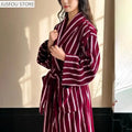 Retro Plaid Cotton Bathrobe Super Soft Absortion Hooded Loose Bath Robe Coat Towel V Neck Warm Sleepwear Robes Women Homewear