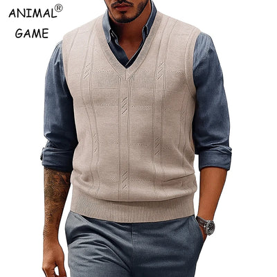 Men's Sweater Vests V Neck Cable Twist Knit Sleeveless | SAMAG