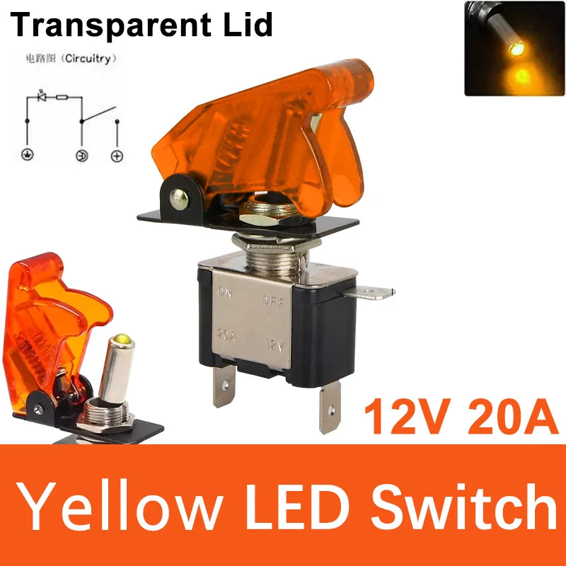 Auto Car Boat Truck Illuminated Led Toggle Switch ON OFF With Safety Aircraft Flip Up Cover Guard 12V20A Transparent