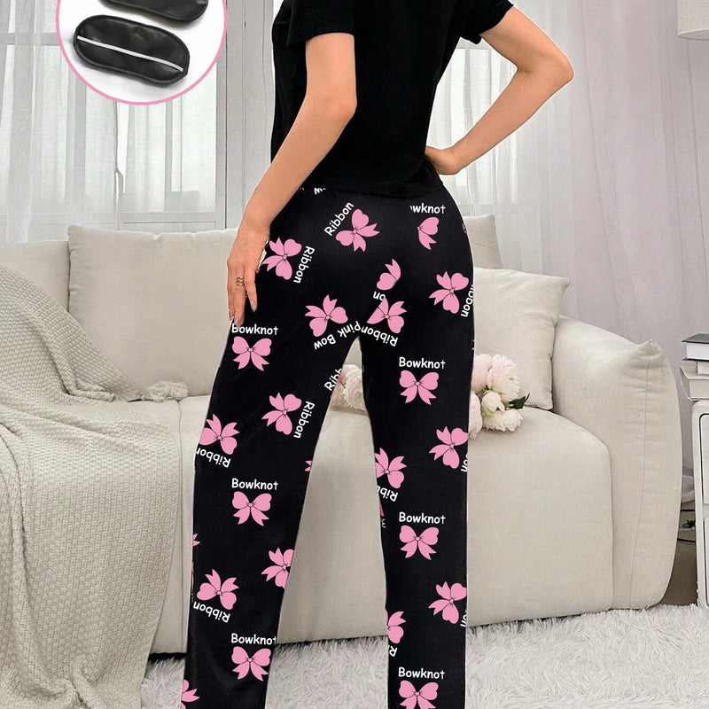 Women's new style bow print short-sleeved trousers | SAMAG