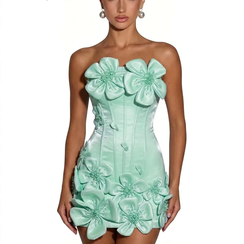 FATAPAESE 3D Flowers Corset Short Evening Dresses Luxury | SAMAG