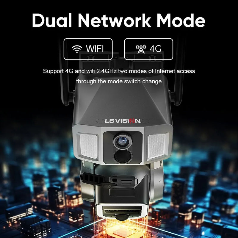 LS VISION  4G & wifi In 1 Solar Camera Outdoor 12MP 6K 10X Zoom Dual Screen PIR Detection Auto Tracking CCTV Survalance Cameras