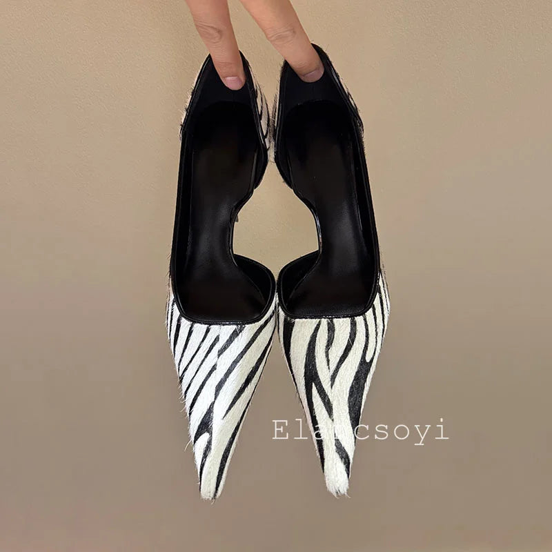 Pump Women's Pointed Zebra Print High Heels Office Shoes Spring Shallow Mouth Stiletto High Heels Single Shoes Commuter Shoes