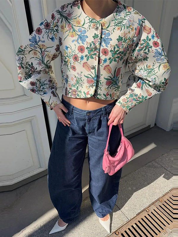 Casual Print Mini Skirts Sets Women O Neck Long Sleeves Single Breasted High Waist Loose Suits Female 2026 Autumn New Chic Set