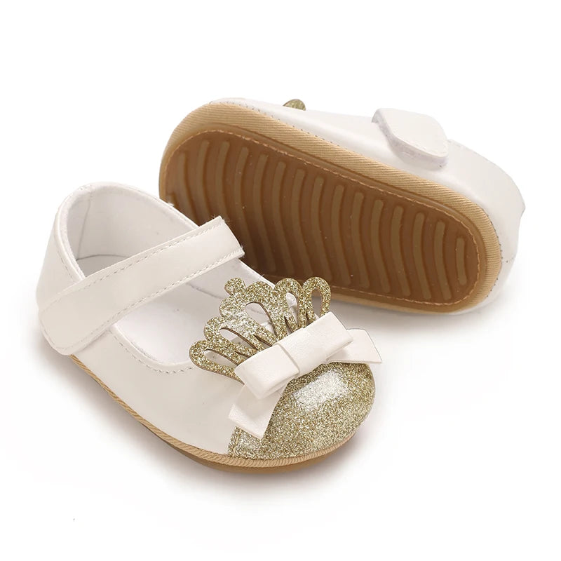VALEN SINA 0-18 Months Newborn Girl White Baptism Shoes Bow Non-slip Rubber Soft-Sole Flat PU First Walker Mary Janes