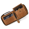 Men Crazy horse Genuine Leather Coin Wallet Real Leather Snap Short Purse Women Coin Pocket Zip Around Small Trifold Pocket