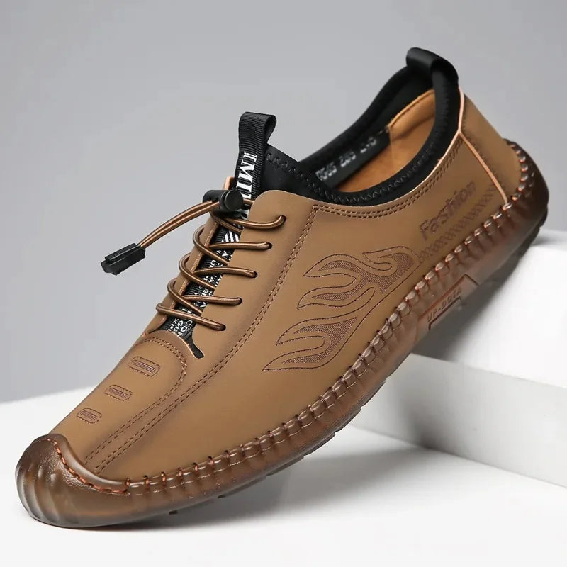 Men's Casual Slip-On Soft Bottom Breathable Beans Shoes Fashionable Spring Autumn Wear Resistant Microfiber Leather Shoes