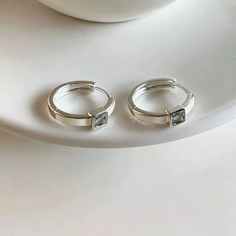 VENTFILLE 925 Sterling Silve Star Hoop Earring for Women Zircon Geometry Wide Office Versatile Jewelry Birthday Gift Dropship