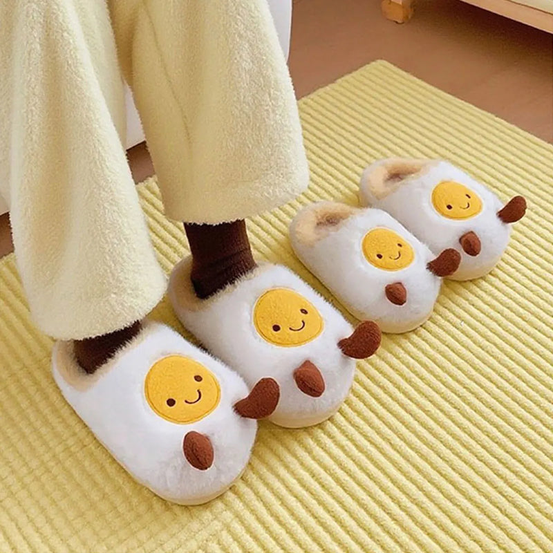 Winter Warm Indoor Slippers, Non-Slip Cotton Slippers, Cute Fried Egg Winter New Plush Home Shoes, Women's Slippers