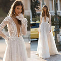 Sexy Deep V Neck Elegant Wedding Dresses Boho Backless 3D | SAMAG