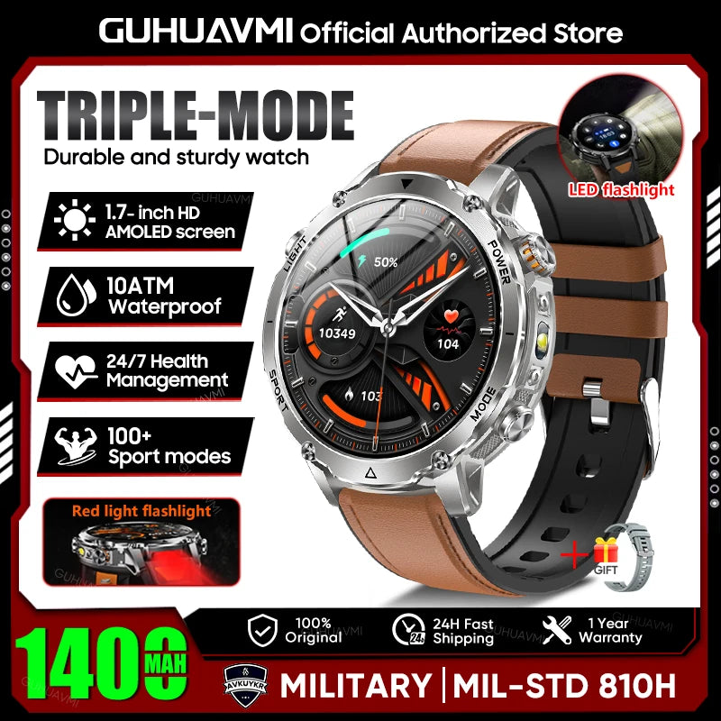 TANK Ultra 1400mAh Battery Military Smart Watch 10ATM Waterproof Heart Rate Tactical LED Flashlight Men - Visuel 15 | SAMAG