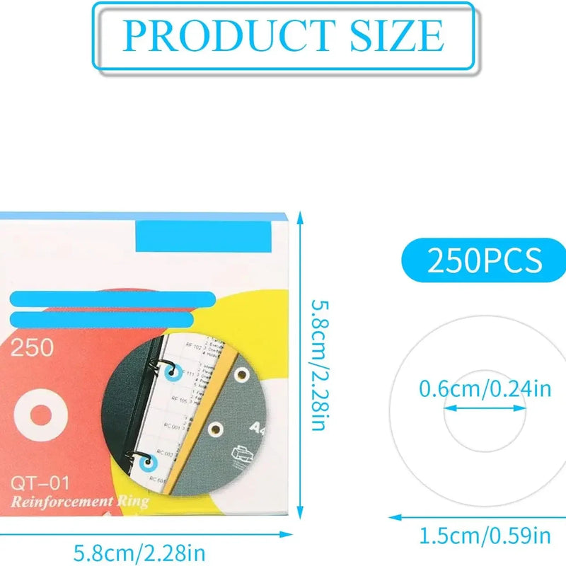 250pcs Loose Leaf Paper Hole Reinforcement Ring Sticky Labels Waterproof Self Adhesive Ring Label for Office Repairing Flip Book